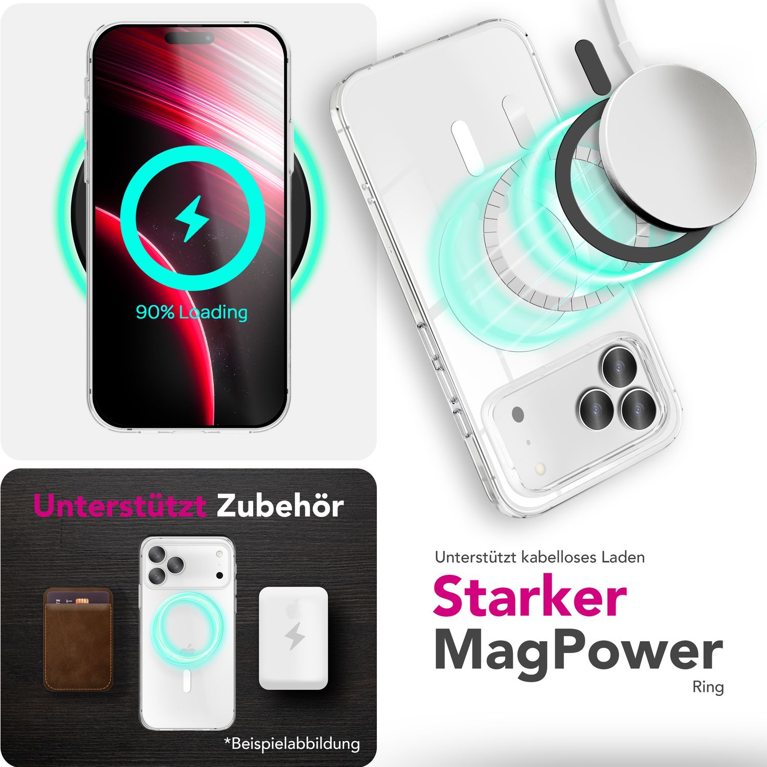 NALIA MagSafe Hülle Lumex für Apple iPhone 17 Pro (Kristallklar mit MagPower) - Durchsichtiges Hardcover mit Magnet-Ring, Transparentes PC-Case & TPU-Rahmen, Kratzfest, Stoßsicher