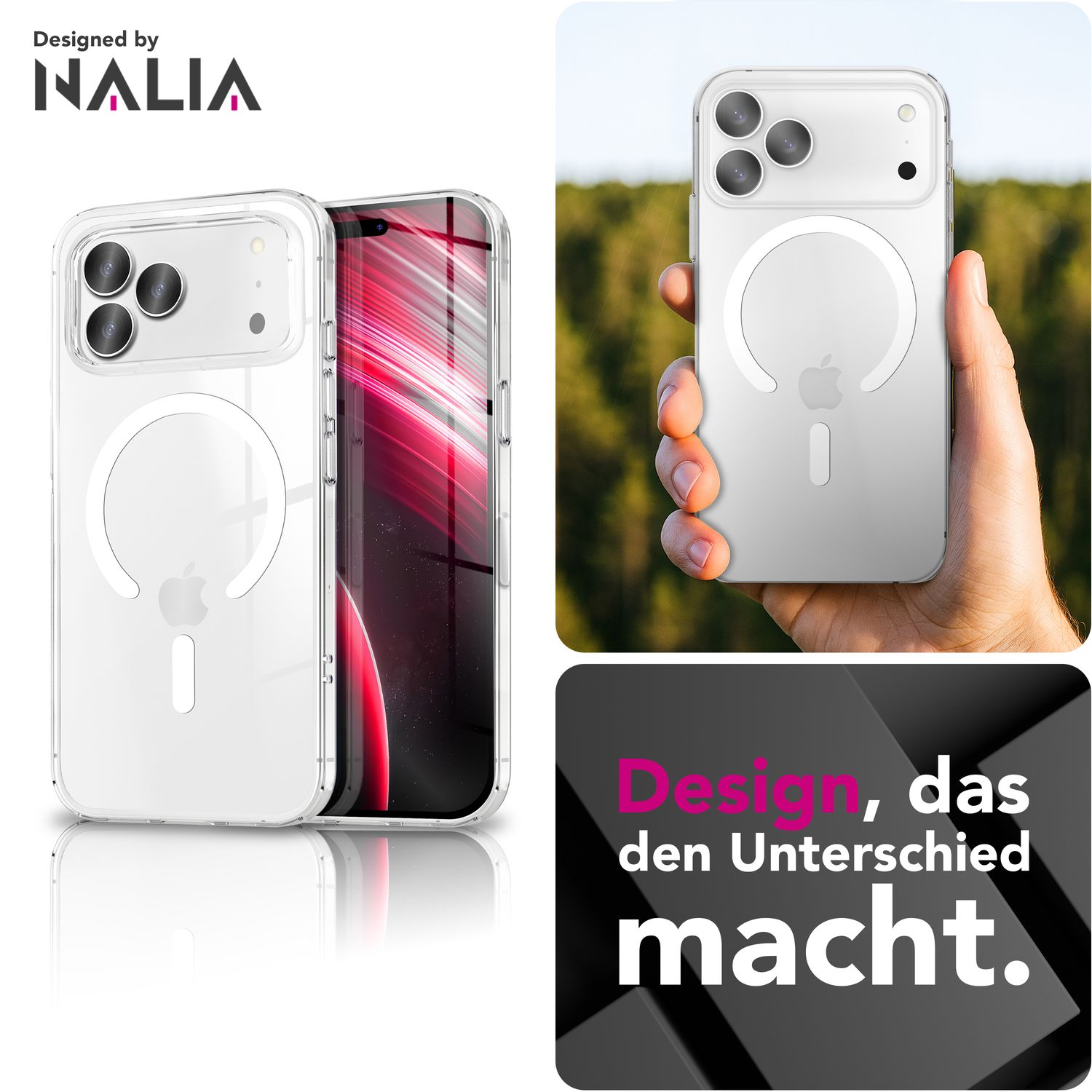 NALIA MagSafe Hülle Lumex für Apple iPhone 17 Pro (Kristallklar mit MagPower) - Durchsichtiges Hardcover mit Magnet-Ring, Transparentes PC-Case & TPU-Rahmen, Kratzfest, Stoßsicher