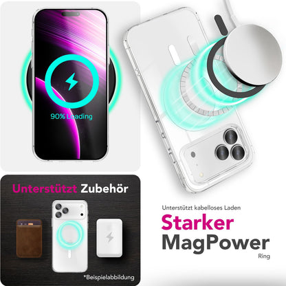 NALIA MagSafe Hülle Lumex für Apple iPhone 17 Pro Max (Kristallklar mit MagPower) - Transparentes Cover mit Magnet-Ring, Schlankes PC-Case & TPU-Rahmen, Stoßfest, Anti-Gelb, Klar