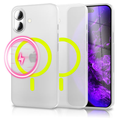 NALIA Ultra Slim Hardcase für iPhone 17 – MagSafe Kompatibel & Nachleuchtender Ring – THINIX GLOW (Matt-Transparent & 0,3mm Dünn) – Marke aus Berlin Neon Gelb Transparent NALIA SlimFit Hüllen