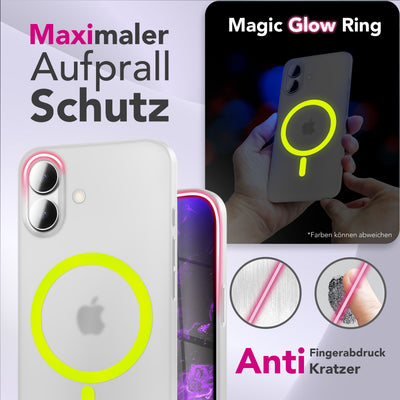 NALIA Ultra Slim Hardcase für iPhone 17 – MagSafe Kompatibel & Nachleuchtender Ring – THINIX GLOW (Matt-Transparent & 0,3mm Dünn) – Marke aus Berlin Neon Gelb Transparent NALIA SlimFit Hüllen
