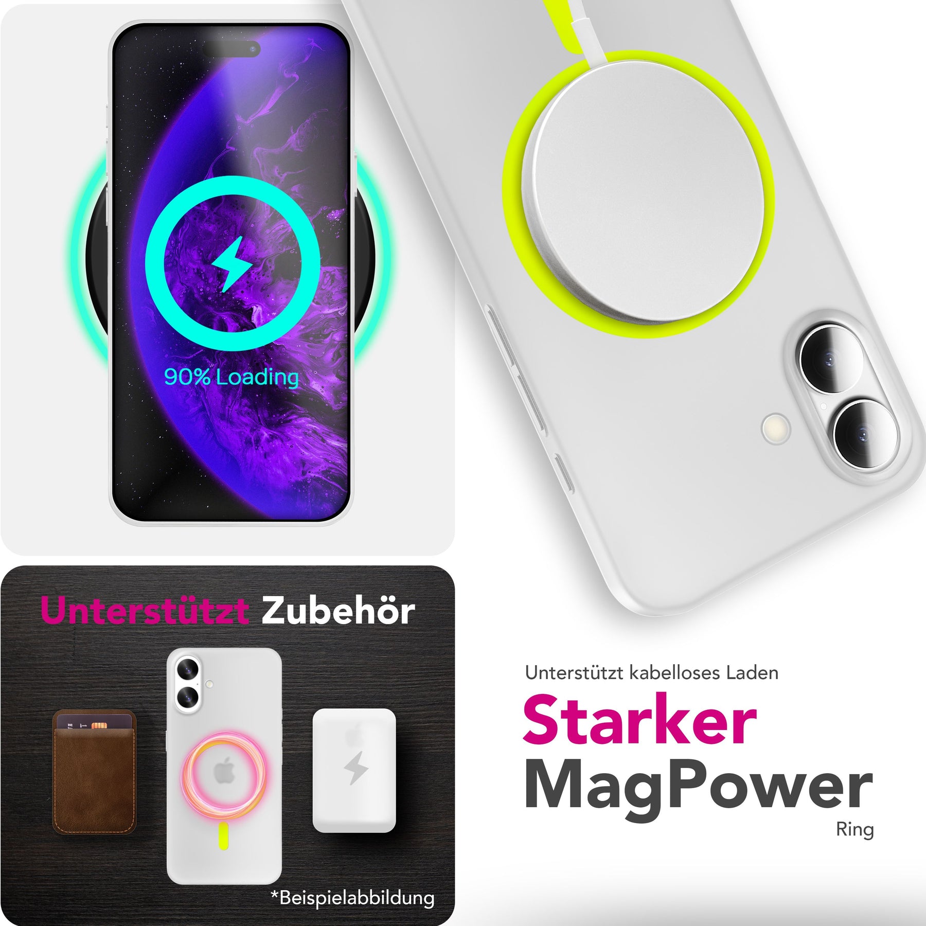 NALIA Ultra Slim Hardcase für iPhone 17 – MagSafe Kompatibel & Nachleuchtender Ring – THINIX GLOW (Matt-Transparent & 0,3mm Dünn) – Marke aus Berlin Neon Gelb Transparent NALIA SlimFit Hüllen