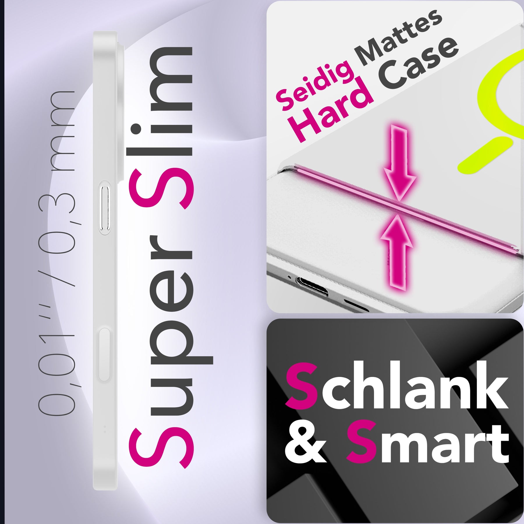 NALIA Ultra Slim Hardcase für iPhone 17 – MagSafe Kompatibel & Nachleuchtender Ring – THINIX GLOW (Matt-Transparent & 0,3mm Dünn) – Marke aus Berlin Neon Gelb Transparent NALIA SlimFit Hüllen