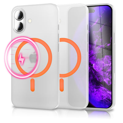 NALIA Ultra Slim Hardcase für iPhone 17 – MagSafe Kompatibel & Nachleuchtender Ring – THINIX GLOW (Matt-Transparent & 0,3mm Dünn) – Marke aus Berlin Neon Orange Transparent NALIA SlimFit Hüllen