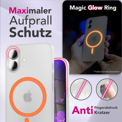 NALIA Ultra Slim Hardcase für iPhone 17 – MagSafe Kompatibel & Nachleuchtender Ring – THINIX GLOW (Matt-Transparent & 0,3mm Dünn) – Marke aus Berlin Neon Orange Transparent NALIA SlimFit Hüllen