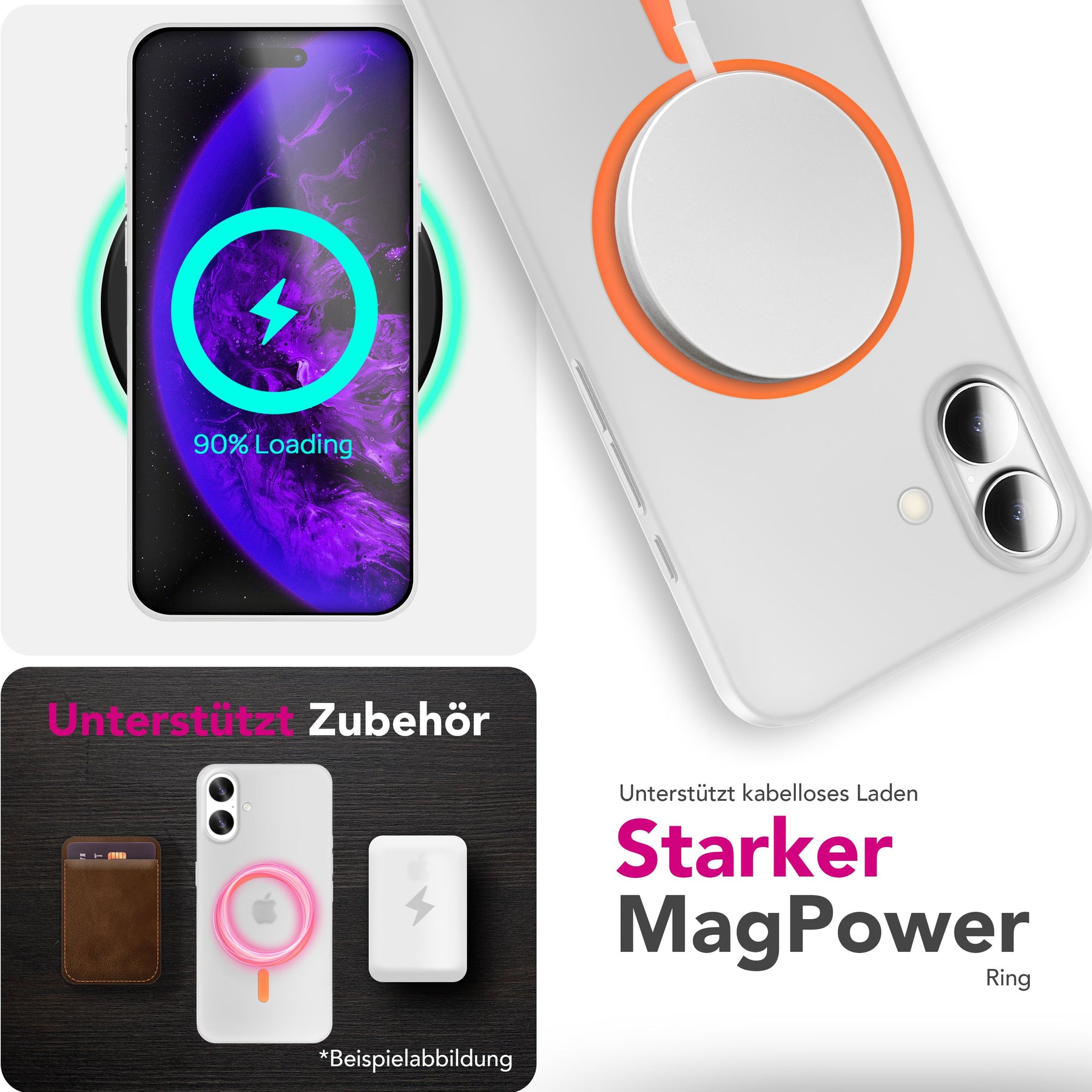 NALIA Ultra Slim Hardcase für iPhone 17 – MagSafe Kompatibel & Nachleuchtender Ring – THINIX GLOW (Matt-Transparent & 0,3mm Dünn) – Marke aus Berlin Neon Orange Transparent NALIA SlimFit Hüllen