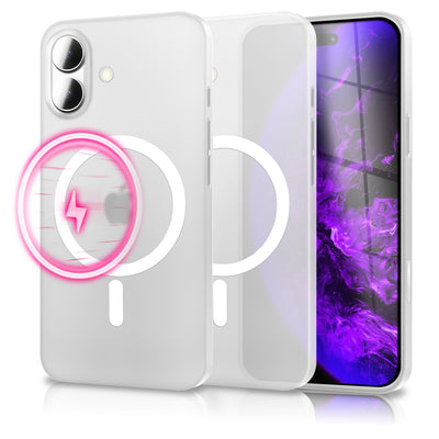 NALIA Ultra Slim Hardcase für iPhone 17 – MagSafe Kompatibel & Nachleuchtender Ring – THINIX GLOW (Matt-Transparent & 0,3mm Dünn) – Marke aus Berlin Neon Weiß Transparent NALIA SlimFit Hüllen