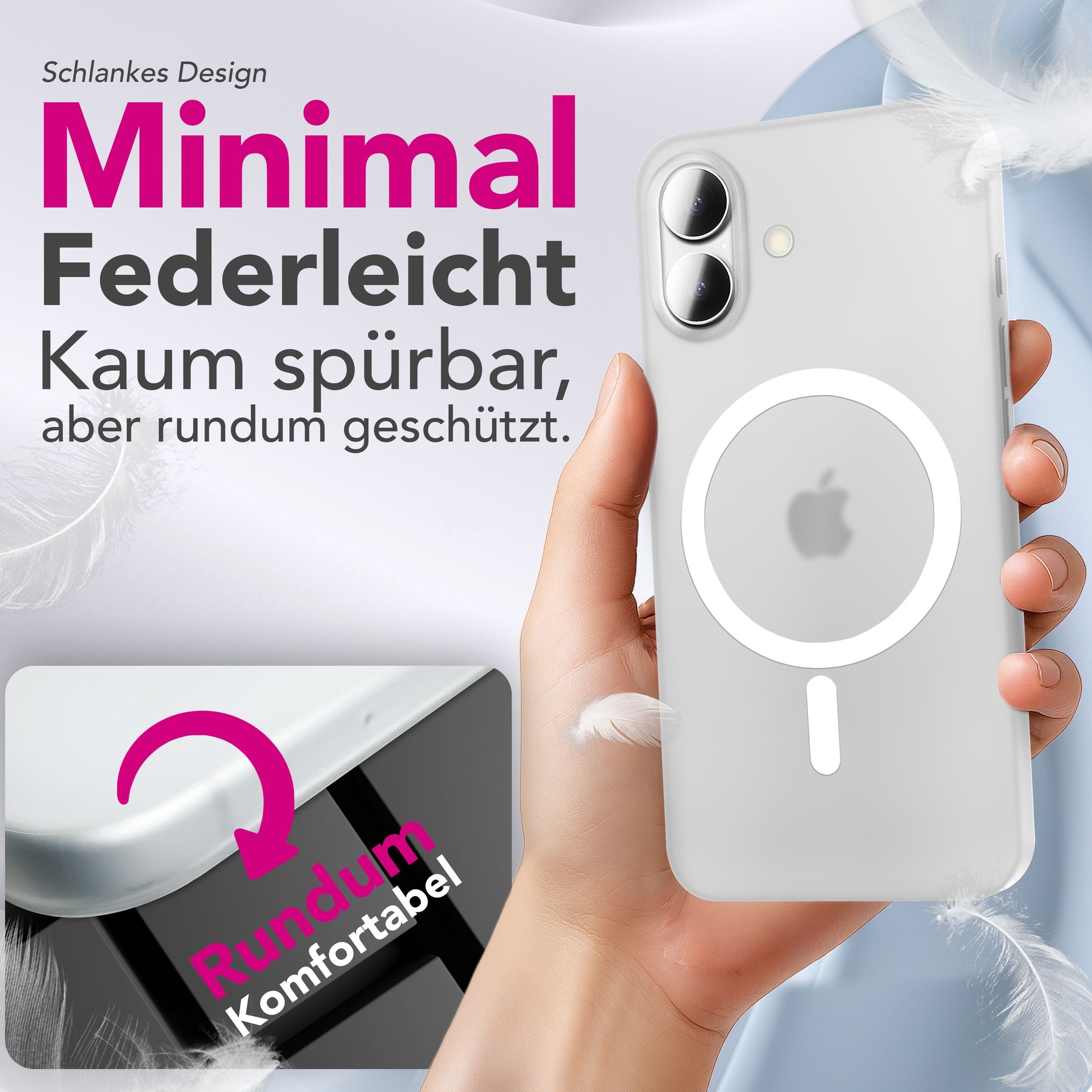 NALIA Ultra Slim Hardcase für iPhone 17 – MagSafe Kompatibel & Nachleuchtender Ring – THINIX GLOW (Matt-Transparent & 0,3mm Dünn) – Marke aus Berlin Neon Weiß Transparent NALIA SlimFit Hüllen