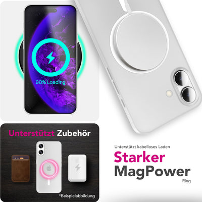 NALIA Ultra Slim Hardcase für iPhone 17 – MagSafe Kompatibel & Nachleuchtender Ring – THINIX GLOW (Matt-Transparent & 0,3mm Dünn) – Marke aus Berlin Neon Weiß Transparent NALIA SlimFit Hüllen
