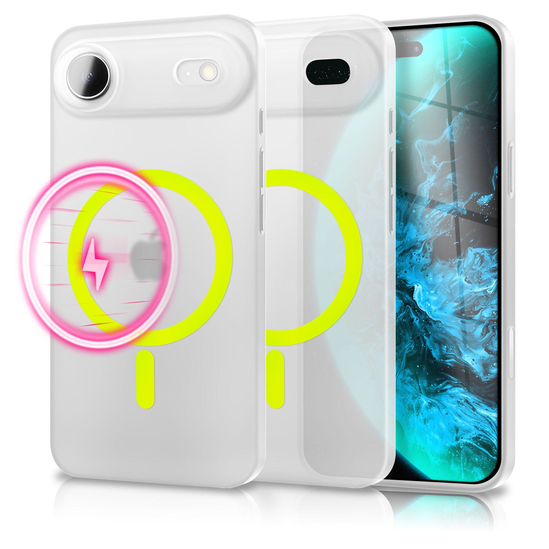 NALIA Ultra Slim Hardcase für iPhone 17 Air – MagSafe Kompatibel & Nachleuchtender Ring – THINIX GLOW (Matt-Transparent & 0,3mm Dünn) – Marke aus Berlin Neon Gelb Transparent NALIA SlimFit Hüllen
