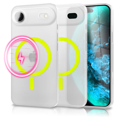 NALIA Ultra Slim Hardcase für iPhone 17 Air – MagSafe Kompatibel & Nachleuchtender Ring – THINIX GLOW (Matt-Transparent & 0,3mm Dünn) – Marke aus Berlin Neon Gelb Transparent NALIA SlimFit Hüllen