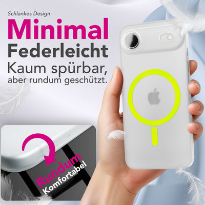 NALIA Ultra Slim Hardcase für iPhone 17 Air – MagSafe Kompatibel & Nachleuchtender Ring – THINIX GLOW (Matt-Transparent & 0,3mm Dünn) – Marke aus Berlin Neon Gelb Transparent NALIA SlimFit Hüllen