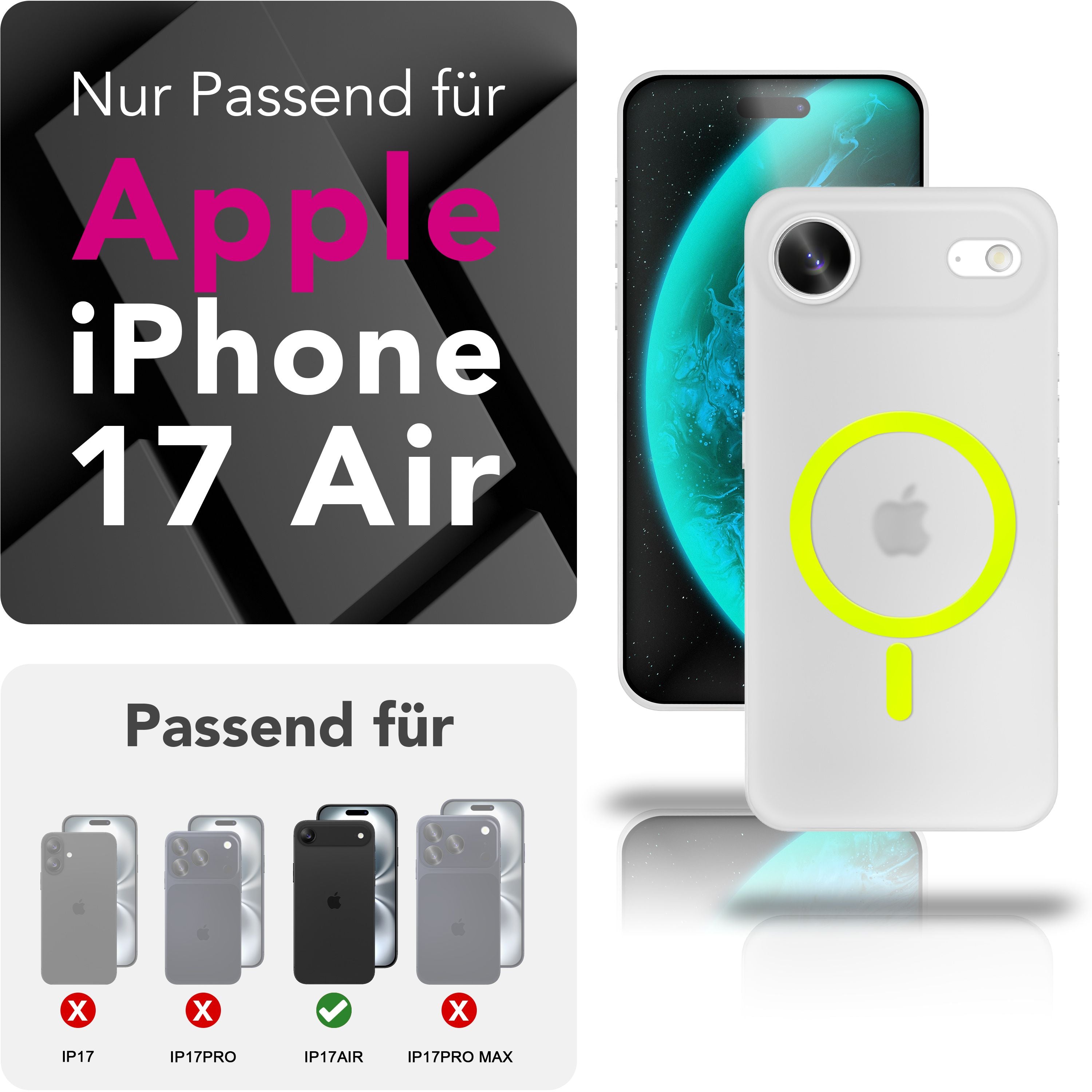 NALIA MagSafe Hülle Thinix Glow für Apple iPhone 17 Air (Extrem Dünn mit Leucht-Ring) - 0,3mm Ultra-Slim Hardcover, Leuchtet im Dunkeln, Durchsichtig & Matt