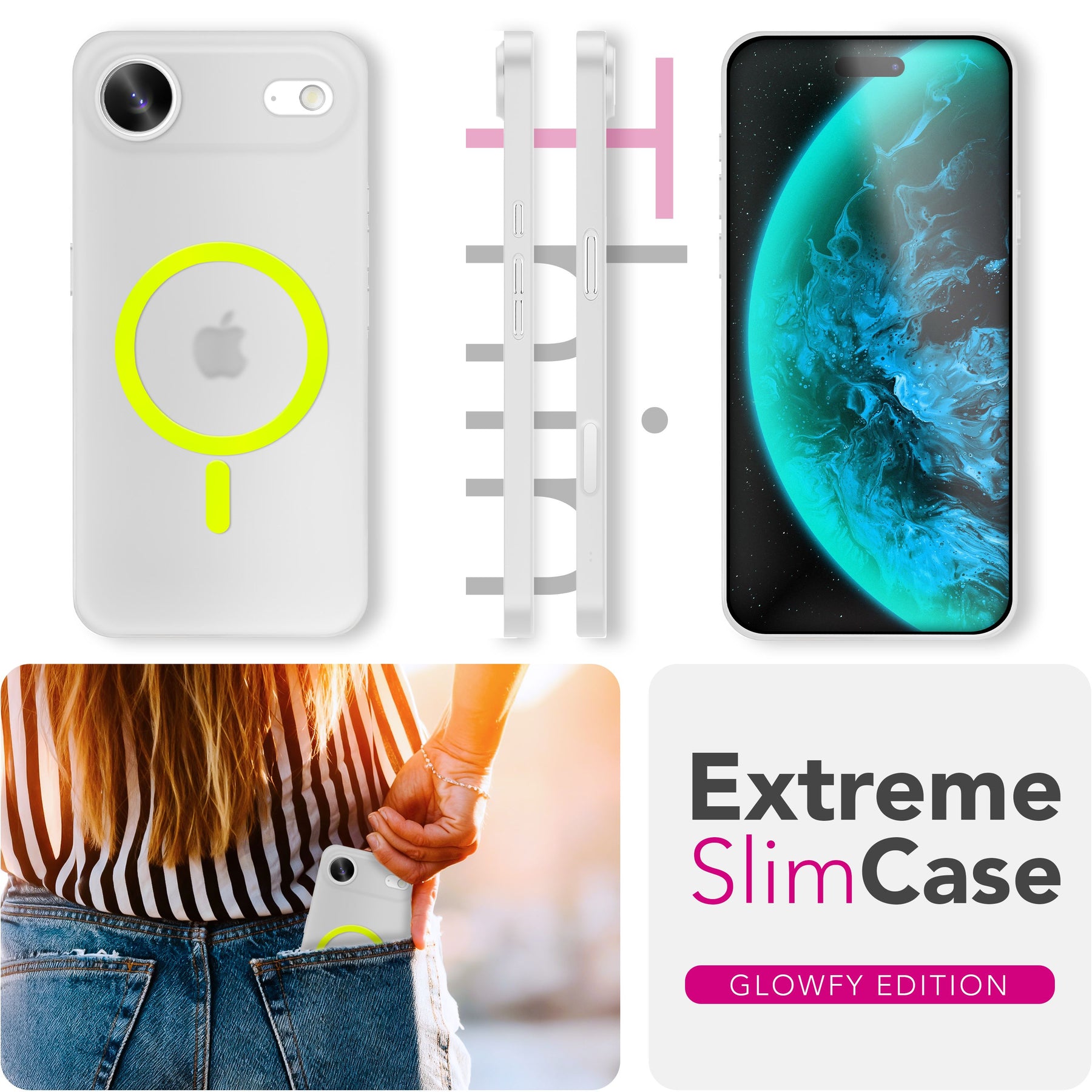 NALIA Ultra Slim Hardcase für iPhone 17 Air – MagSafe Kompatibel & Nachleuchtender Ring – THINIX GLOW (Matt-Transparent & 0,3mm Dünn) – Marke aus Berlin Neon Gelb Transparent NALIA SlimFit Hüllen