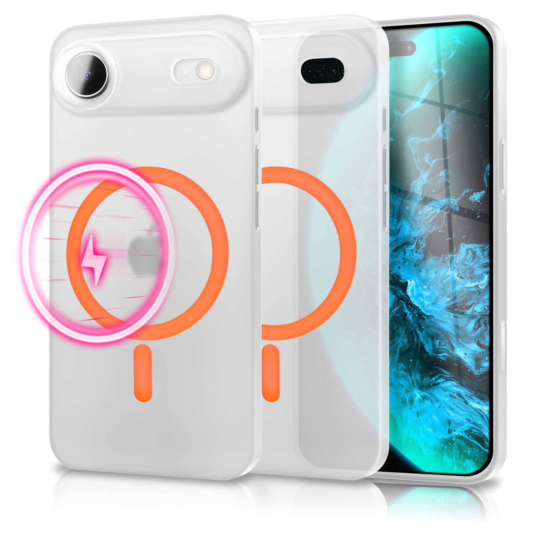 NALIA Ultra Slim Hardcase für iPhone 17 Air – MagSafe Kompatibel & Nachleuchtender Ring – THINIX GLOW (Matt-Transparent & 0,3mm Dünn) – Marke aus Berlin Neon Orange Transparent NALIA SlimFit Hüllen