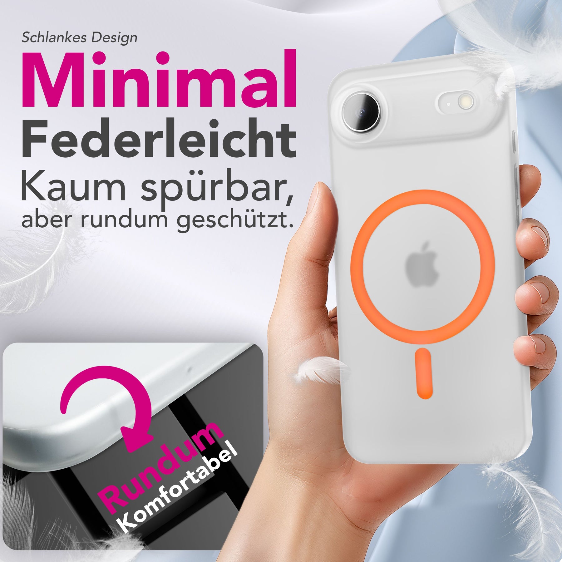 NALIA Ultra Slim Hardcase für iPhone 17 Air – MagSafe Kompatibel & Nachleuchtender Ring – THINIX GLOW (Matt-Transparent & 0,3mm Dünn) – Marke aus Berlin Neon Orange Transparent NALIA SlimFit Hüllen