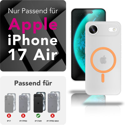 NALIA Ultra Slim Hardcase für iPhone 17 Air – MagSafe Kompatibel & Nachleuchtender Ring – THINIX GLOW (Matt-Transparent & 0,3mm Dünn) – Marke aus Berlin Neon Orange Transparent NALIA SlimFit Hüllen