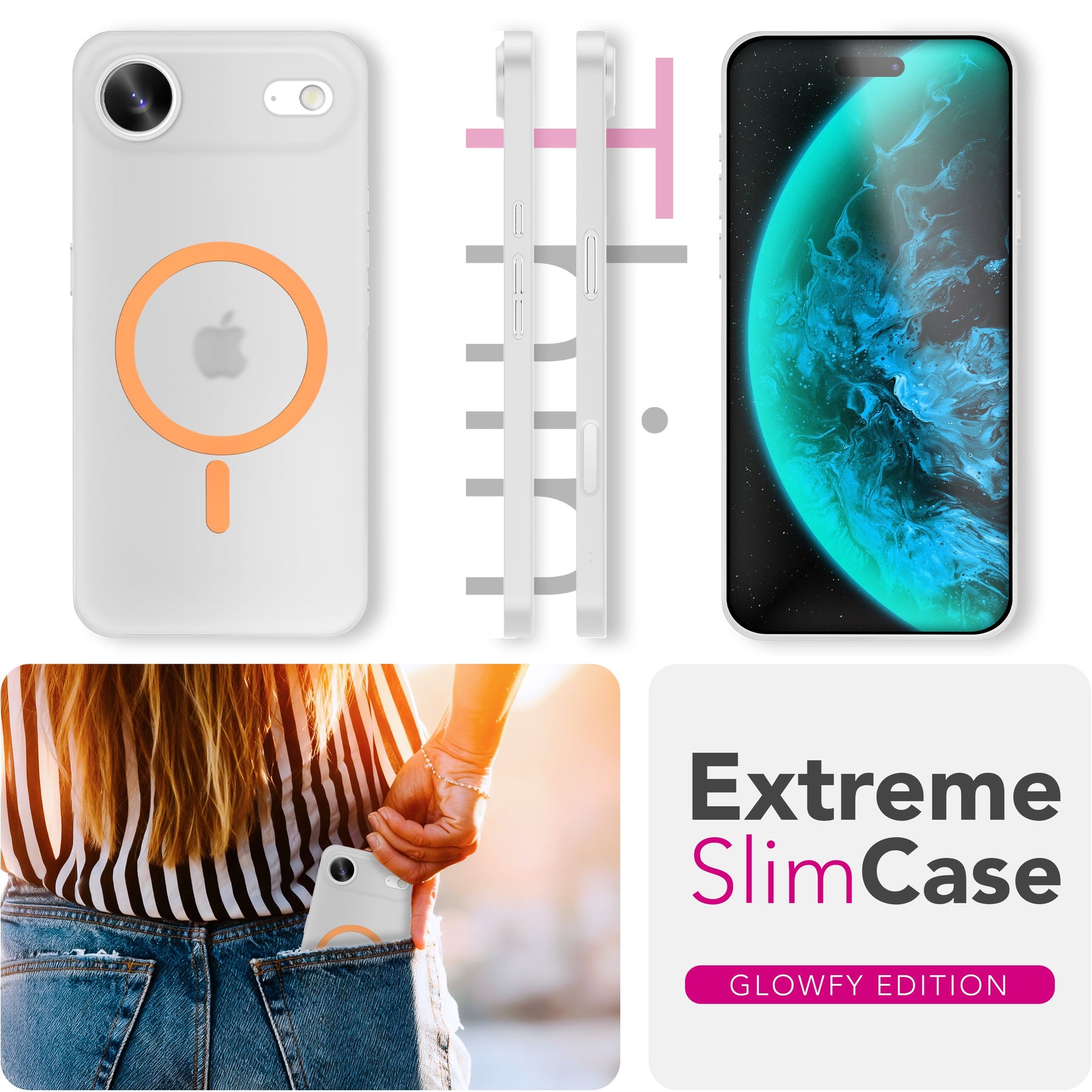 NALIA Ultra Slim Hardcase für iPhone 17 Air – MagSafe Kompatibel & Nachleuchtender Ring – THINIX GLOW (Matt-Transparent & 0,3mm Dünn) – Marke aus Berlin Neon Orange Transparent NALIA SlimFit Hüllen