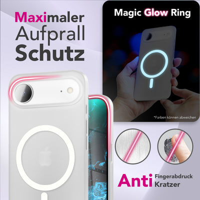 NALIA Ultra Slim Hardcase für iPhone 17 Air – MagSafe Kompatibel & Nachleuchtender Ring – THINIX GLOW (Matt-Transparent & 0,3mm Dünn) – Marke aus Berlin Neon Weiß Transparent NALIA SlimFit Hüllen