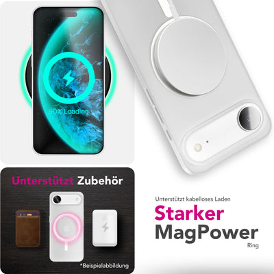 NALIA Ultra Slim Hardcase für iPhone 17 Air – MagSafe Kompatibel & Nachleuchtender Ring – THINIX GLOW (Matt-Transparent & 0,3mm Dünn) – Marke aus Berlin Neon Weiß Transparent NALIA SlimFit Hüllen