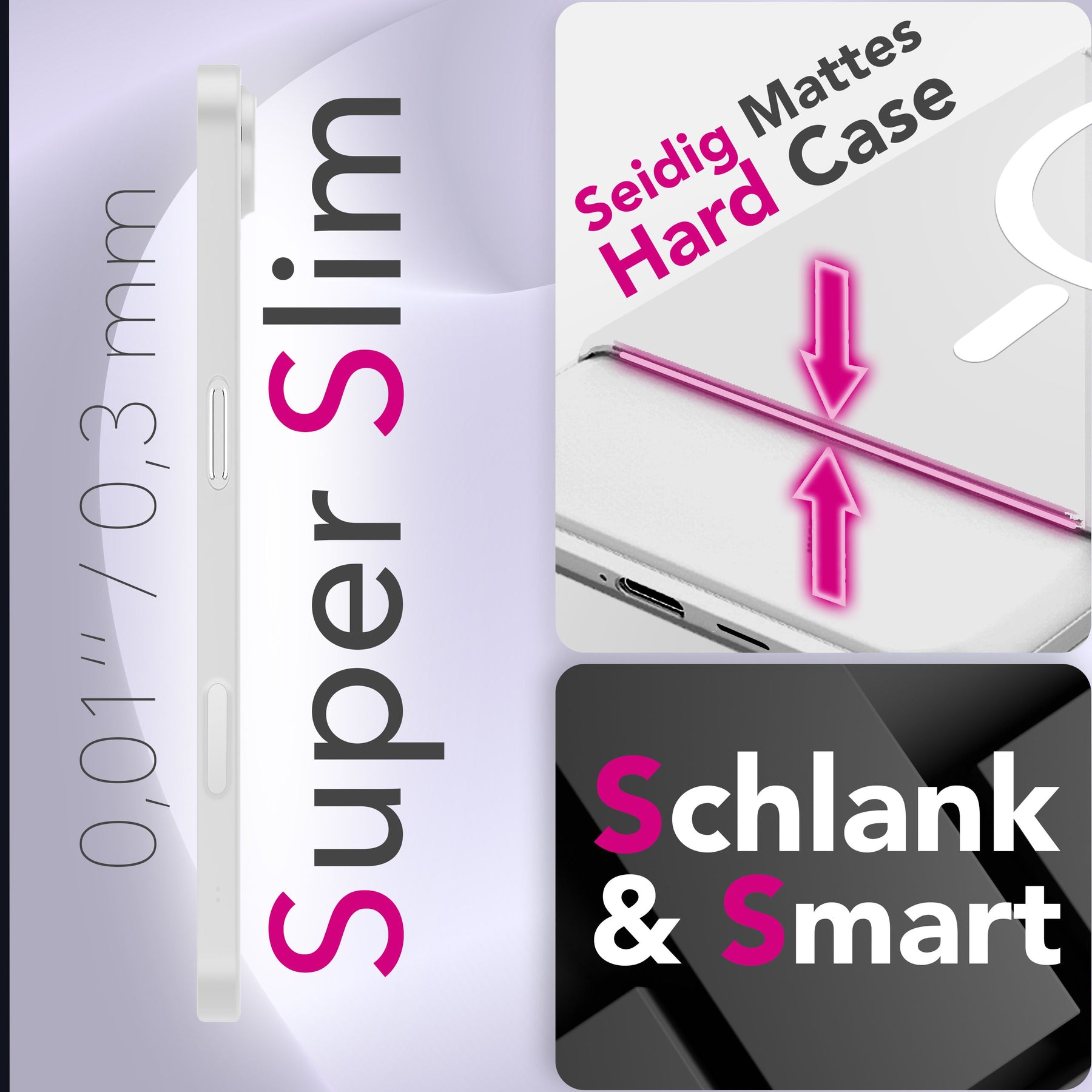 NALIA Ultra Slim Hardcase für iPhone 17 Air – MagSafe Kompatibel & Nachleuchtender Ring – THINIX GLOW (Matt-Transparent & 0,3mm Dünn) – Marke aus Berlin Neon Weiß Transparent NALIA SlimFit Hüllen