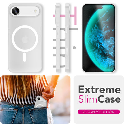 NALIA Ultra Slim Hardcase für iPhone 17 Air – MagSafe Kompatibel & Nachleuchtender Ring – THINIX GLOW (Matt-Transparent & 0,3mm Dünn) – Marke aus Berlin Neon Weiß Transparent NALIA SlimFit Hüllen