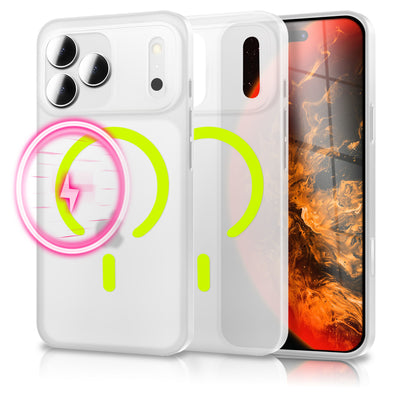 NALIA Ultra Slim Hardcase für iPhone 17 Pro – MagSafe Kompatibel & Nachleuchtender Ring – THINIX GLOW (Matt-Transparent & 0,3mm Dünn) – Marke aus Berlin Neon Gelb Transparent NALIA SlimFit Hüllen