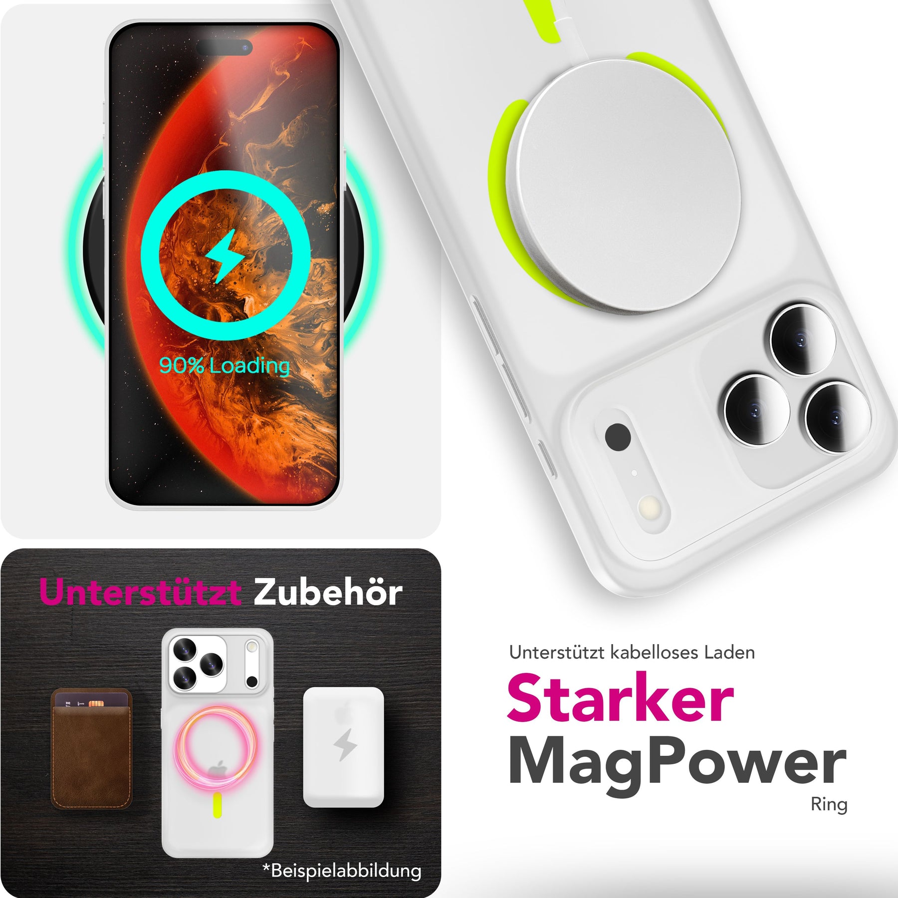 NALIA Ultra Slim Hardcase für iPhone 17 Pro – MagSafe Kompatibel & Nachleuchtender Ring – THINIX GLOW (Matt-Transparent & 0,3mm Dünn) – Marke aus Berlin Neon Gelb Transparent NALIA SlimFit Hüllen