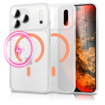 NALIA Ultra Slim Hardcase für iPhone 17 Pro – MagSafe Kompatibel & Nachleuchtender Ring – THINIX GLOW (Matt-Transparent & 0,3mm Dünn) – Marke aus Berlin Neon Orange Transparent NALIA SlimFit Hüllen