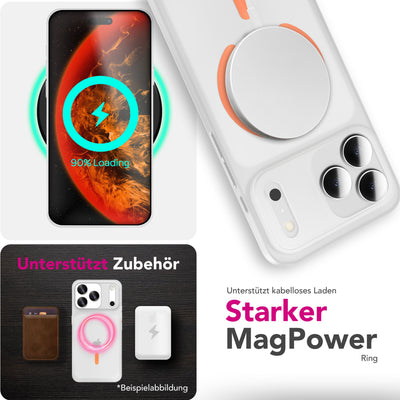 NALIA Ultra Slim Hardcase für iPhone 17 Pro – MagSafe Kompatibel & Nachleuchtender Ring – THINIX GLOW (Matt-Transparent & 0,3mm Dünn) – Marke aus Berlin Neon Orange Transparent NALIA SlimFit Hüllen