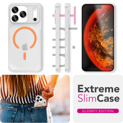 NALIA Ultra Slim Hardcase für iPhone 17 Pro – MagSafe Kompatibel & Nachleuchtender Ring – THINIX GLOW (Matt-Transparent & 0,3mm Dünn) – Marke aus Berlin Neon Orange Transparent NALIA SlimFit Hüllen