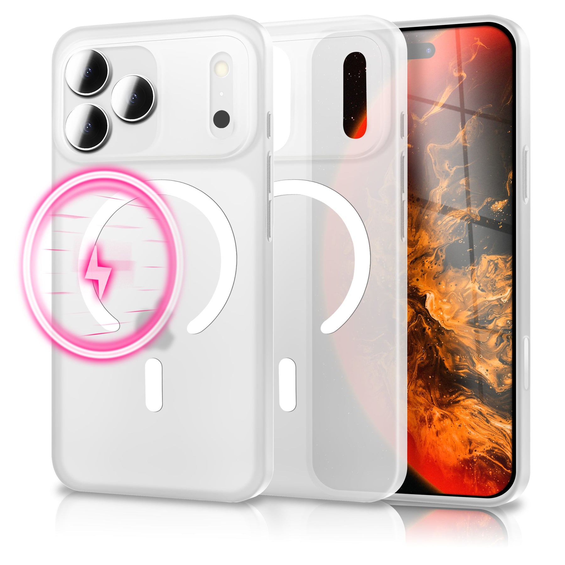 NALIA Ultra Slim Hardcase für iPhone 17 Pro – MagSafe Kompatibel & Nachleuchtender Ring – THINIX GLOW (Matt-Transparent & 0,3mm Dünn) – Marke aus Berlin Neon Weiß Transparent NALIA SlimFit Hüllen