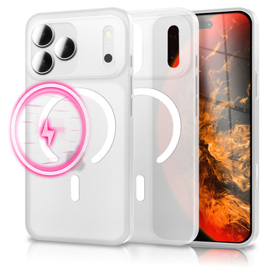 NALIA Ultra Slim Hardcase für iPhone 17 Pro – MagSafe Kompatibel & Nachleuchtender Ring – THINIX GLOW (Matt-Transparent & 0,3mm Dünn) – Marke aus Berlin Neon Weiß Transparent NALIA SlimFit Hüllen