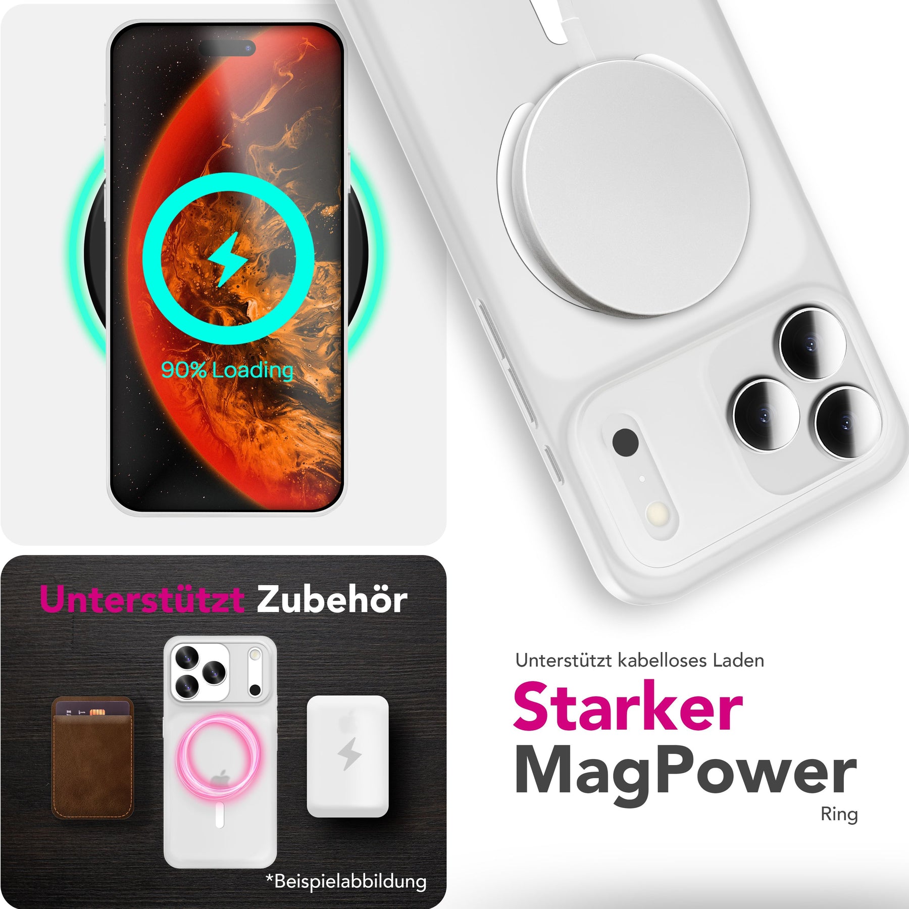 NALIA Ultra Slim Hardcase für iPhone 17 Pro – MagSafe Kompatibel & Nachleuchtender Ring – THINIX GLOW (Matt-Transparent & 0,3mm Dünn) – Marke aus Berlin Neon Weiß Transparent NALIA SlimFit Hüllen