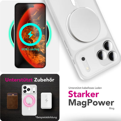 NALIA Ultra Slim Hardcase für iPhone 17 Pro – MagSafe Kompatibel & Nachleuchtender Ring – THINIX GLOW (Matt-Transparent & 0,3mm Dünn) – Marke aus Berlin Neon Weiß Transparent NALIA SlimFit Hüllen