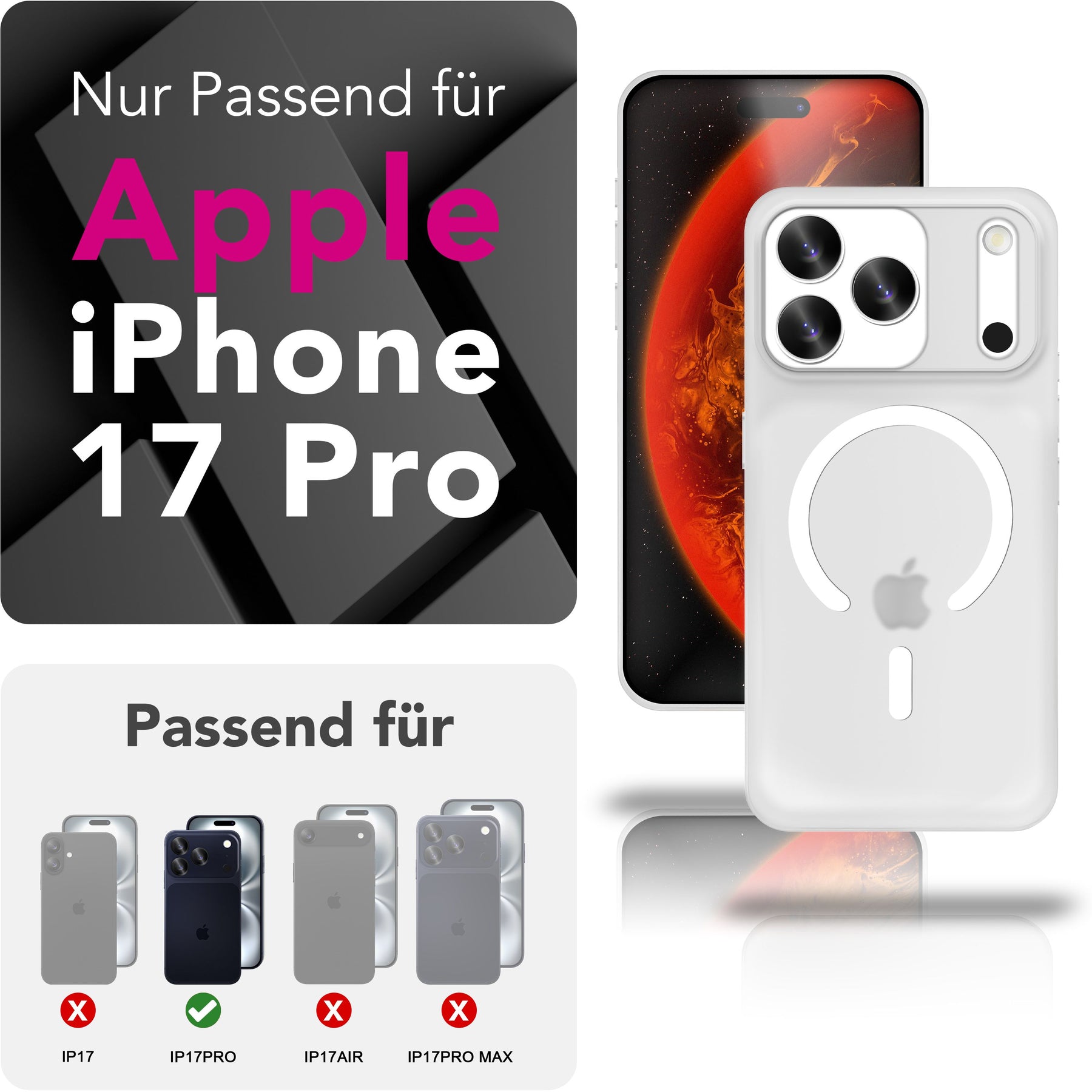 NALIA Ultra Slim Hardcase für iPhone 17 Pro – MagSafe Kompatibel & Nachleuchtender Ring – THINIX GLOW (Matt-Transparent & 0,3mm Dünn) – Marke aus Berlin Neon Weiß Transparent NALIA SlimFit Hüllen