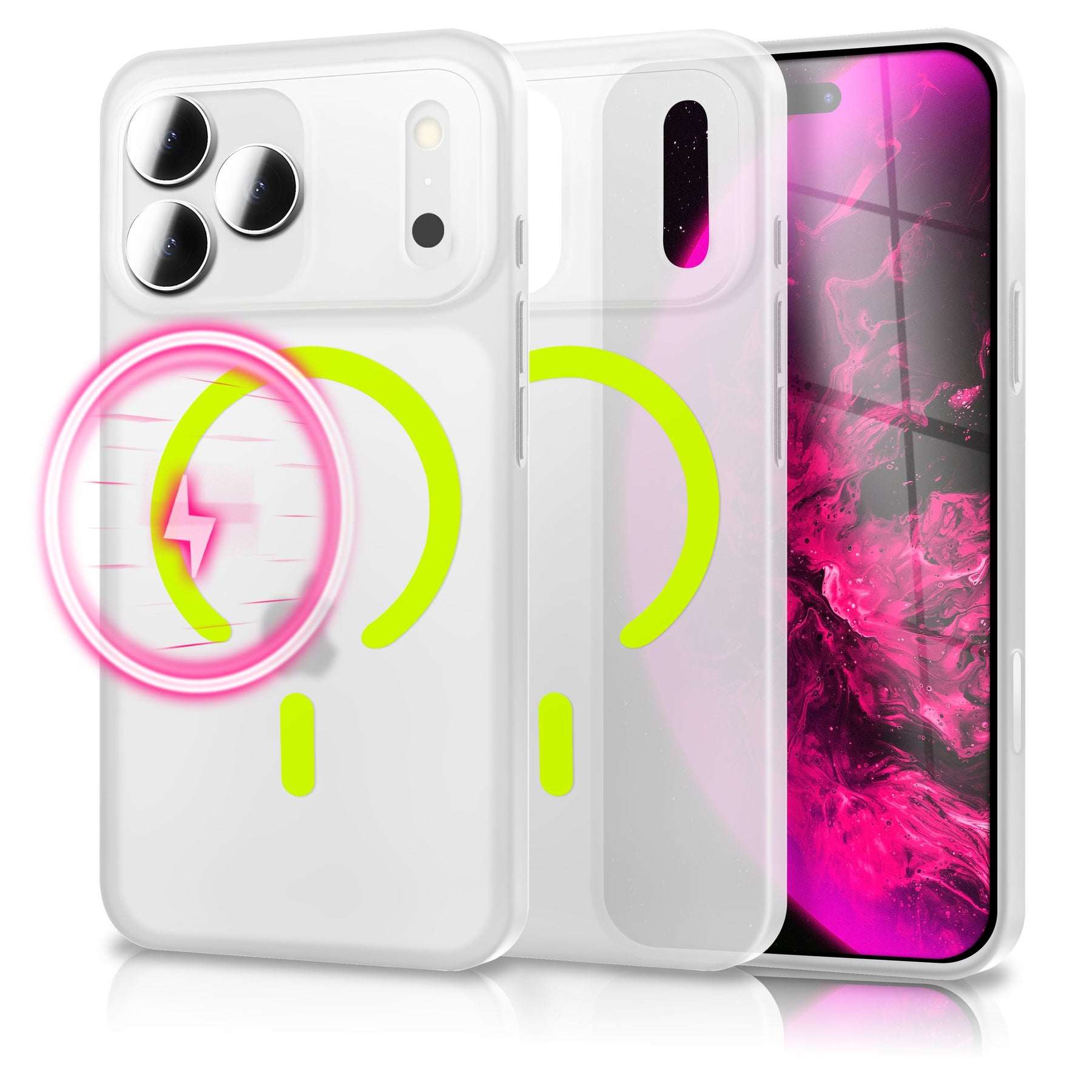 NALIA Ultra Slim Hardcase für iPhone 17 Pro Max – MagSafe Kompatibel & Nachleuchtender Ring – THINIX GLOW (Matt-Transparent & 0,3mm Dünn) – Marke aus Berlin Neon Gelb Transparent NALIA SlimFit Hüllen