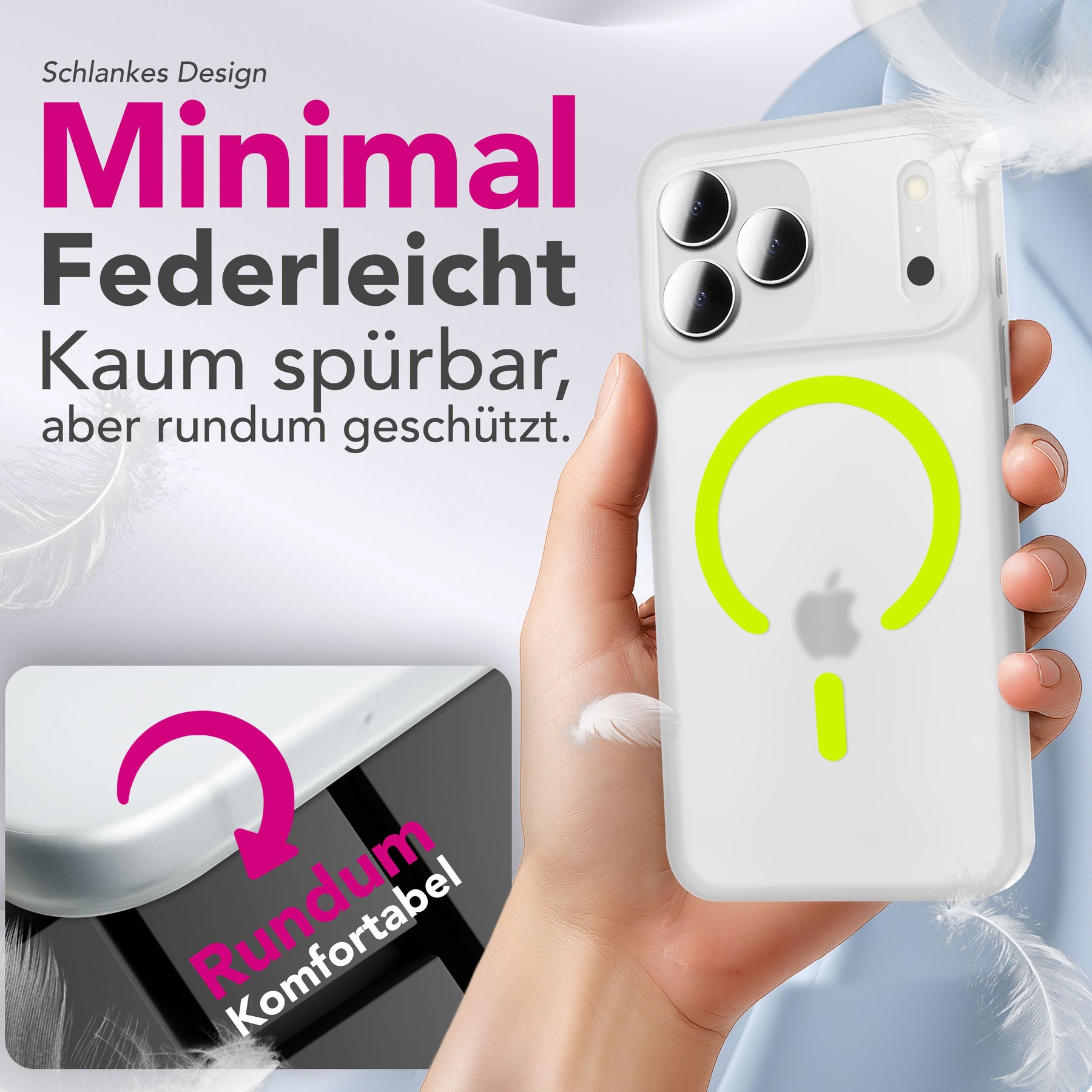 NALIA Ultra Slim Hardcase für iPhone 17 Pro Max – MagSafe Kompatibel & Nachleuchtender Ring – THINIX GLOW (Matt-Transparent & 0,3mm Dünn) – Marke aus Berlin Neon Gelb Transparent NALIA SlimFit Hüllen