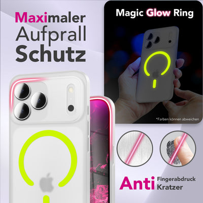 NALIA Ultra Slim Hardcase für iPhone 17 Pro Max – MagSafe Kompatibel & Nachleuchtender Ring – THINIX GLOW (Matt-Transparent & 0,3mm Dünn) – Marke aus Berlin Neon Gelb Transparent NALIA SlimFit Hüllen