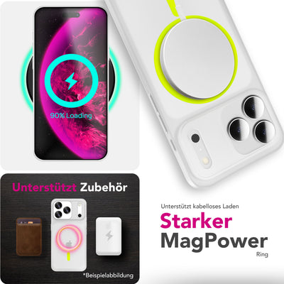 NALIA Ultra Slim Hardcase für iPhone 17 Pro Max – MagSafe Kompatibel & Nachleuchtender Ring – THINIX GLOW (Matt-Transparent & 0,3mm Dünn) – Marke aus Berlin Neon Gelb Transparent NALIA SlimFit Hüllen