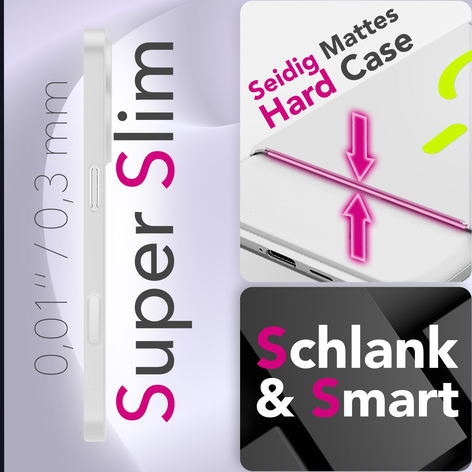 NALIA Ultra Slim Hardcase für iPhone 17 Pro Max – MagSafe Kompatibel & Nachleuchtender Ring – THINIX GLOW (Matt-Transparent & 0,3mm Dünn) – Marke aus Berlin Neon Gelb Transparent NALIA SlimFit Hüllen