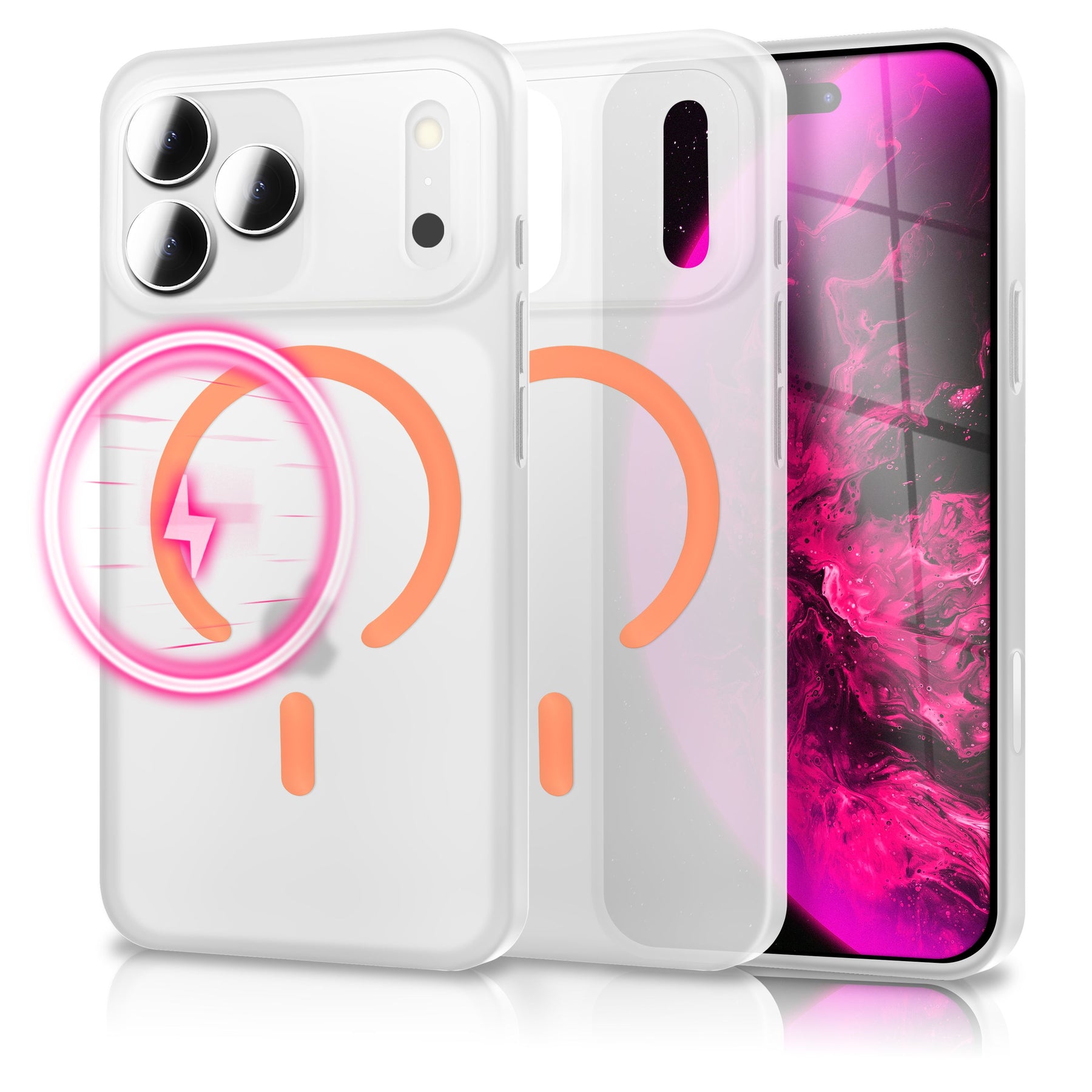 NALIA Ultra Slim Hardcase für iPhone 17 Pro Max – MagSafe Kompatibel & Nachleuchtender Ring – THINIX GLOW (Matt-Transparent & 0,3mm Dünn) – Marke aus Berlin Neon Orange Transparent NALIA SlimFit Hüllen