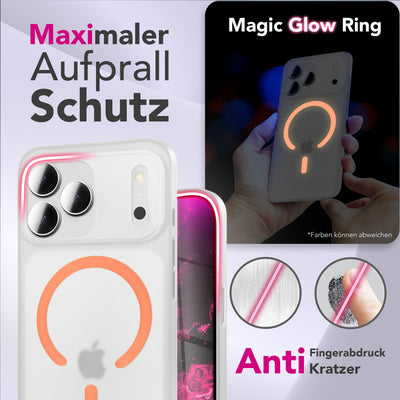 NALIA Ultra Slim Hardcase für iPhone 17 Pro Max – MagSafe Kompatibel & Nachleuchtender Ring – THINIX GLOW (Matt-Transparent & 0,3mm Dünn) – Marke aus Berlin Neon Orange Transparent NALIA SlimFit Hüllen