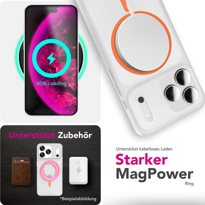 NALIA Ultra Slim Hardcase für iPhone 17 Pro Max – MagSafe Kompatibel & Nachleuchtender Ring – THINIX GLOW (Matt-Transparent & 0,3mm Dünn) – Marke aus Berlin Neon Orange Transparent NALIA SlimFit Hüllen
