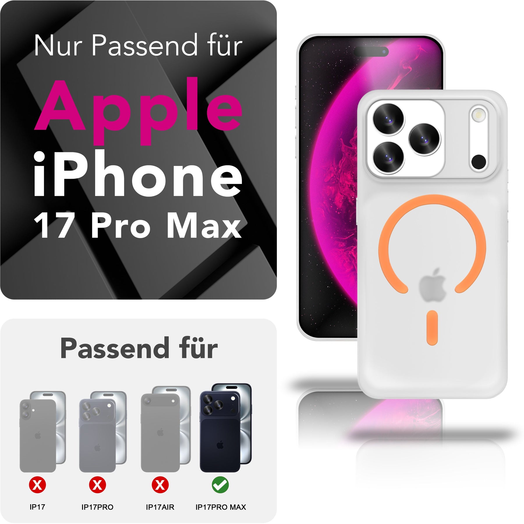 NALIA Ultra Slim Hardcase für iPhone 17 Pro Max – MagSafe Kompatibel & Nachleuchtender Ring – THINIX GLOW (Matt-Transparent & 0,3mm Dünn) – Marke aus Berlin Neon Orange Transparent NALIA SlimFit Hüllen