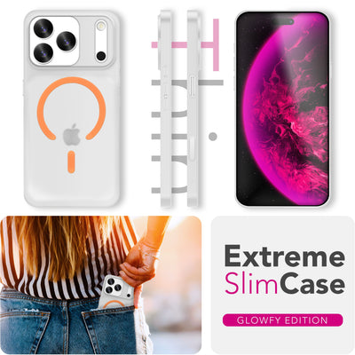 NALIA Ultra Slim Hardcase für iPhone 17 Pro Max – MagSafe Kompatibel & Nachleuchtender Ring – THINIX GLOW (Matt-Transparent & 0,3mm Dünn) – Marke aus Berlin Neon Orange Transparent NALIA SlimFit Hüllen