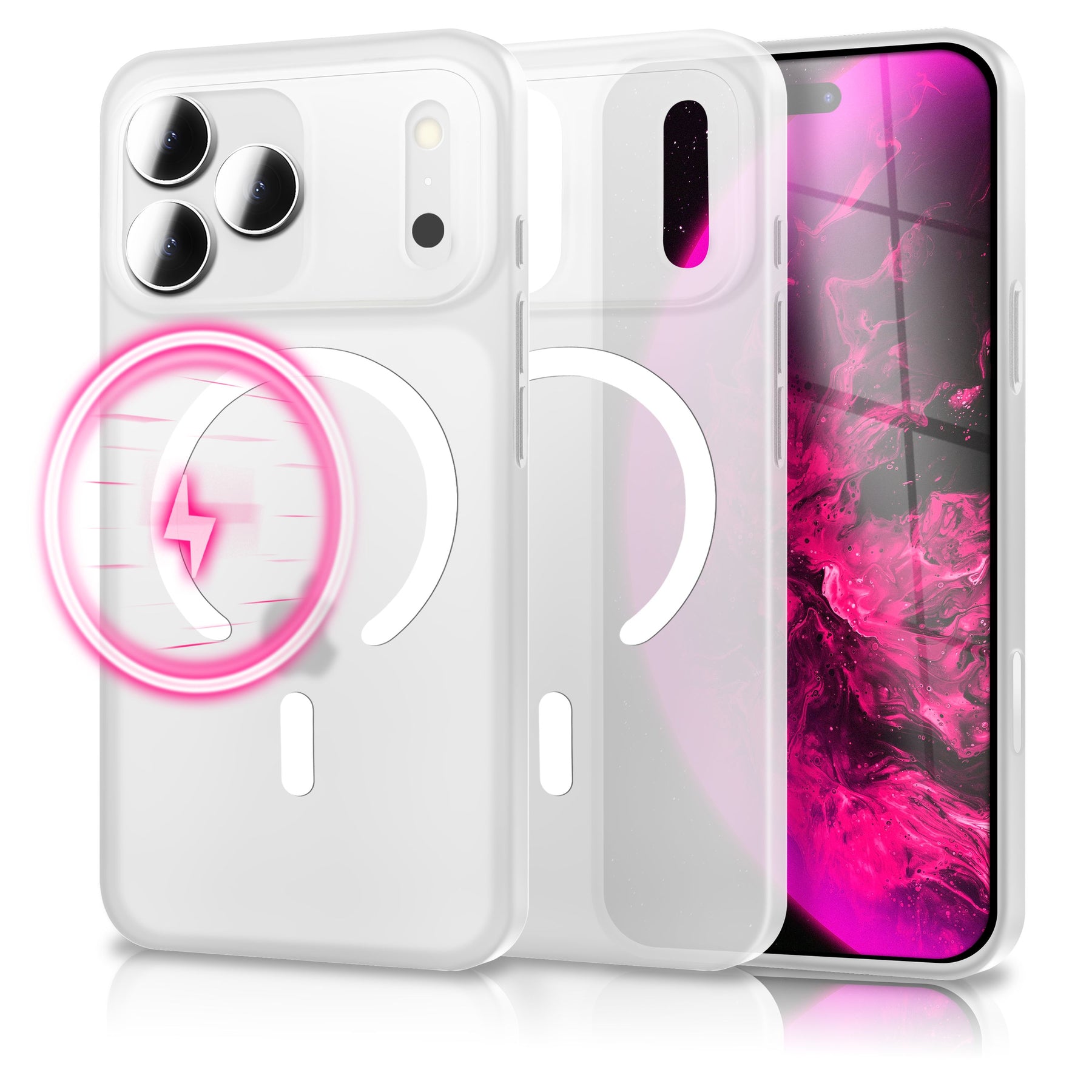 NALIA Ultra Slim Hardcase für iPhone 17 Pro Max – MagSafe Kompatibel & Nachleuchtender Ring – THINIX GLOW (Matt-Transparent & 0,3mm Dünn) – Marke aus Berlin Neon Weiß Transparent NALIA SlimFit Hüllen