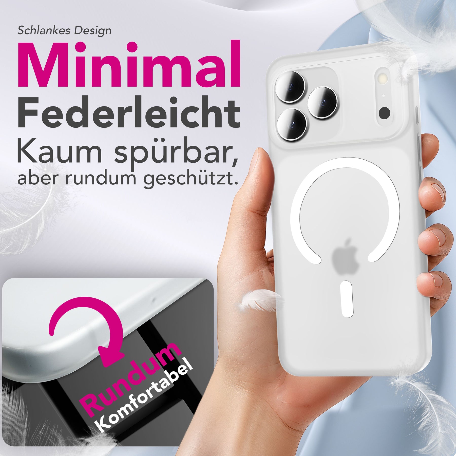 NALIA Ultra Slim Hardcase für iPhone 17 Pro Max – MagSafe Kompatibel & Nachleuchtender Ring – THINIX GLOW (Matt-Transparent & 0,3mm Dünn) – Marke aus Berlin Neon Weiß Transparent NALIA SlimFit Hüllen