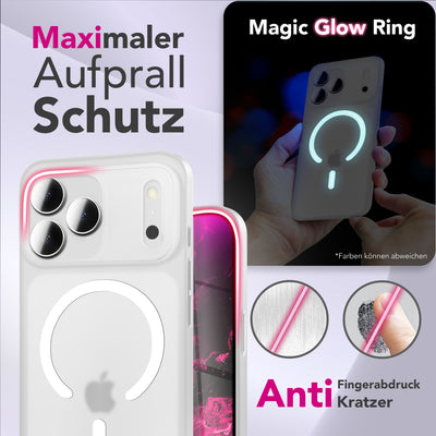 NALIA Ultra Slim Hardcase für iPhone 17 Pro Max – MagSafe Kompatibel & Nachleuchtender Ring – THINIX GLOW (Matt-Transparent & 0,3mm Dünn) – Marke aus Berlin Neon Weiß Transparent NALIA SlimFit Hüllen