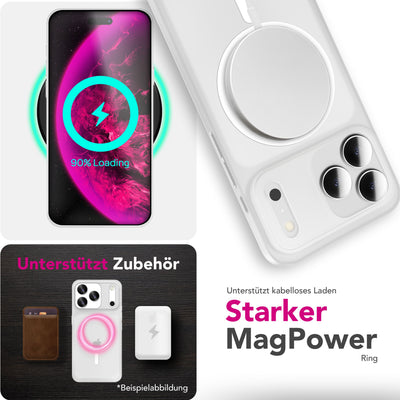 NALIA Ultra Slim Hardcase für iPhone 17 Pro Max – MagSafe Kompatibel & Nachleuchtender Ring – THINIX GLOW (Matt-Transparent & 0,3mm Dünn) – Marke aus Berlin Neon Weiß Transparent NALIA SlimFit Hüllen